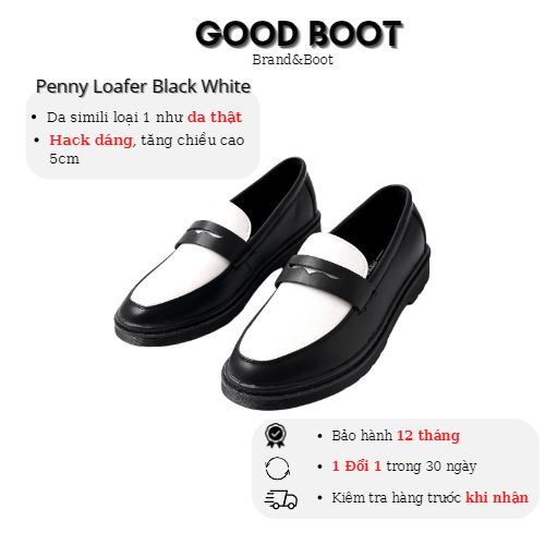 Giày Penny Loafer Black White da nguyên tấm, Giày Sơn Tùng Đế Phíp Cao Cấp
