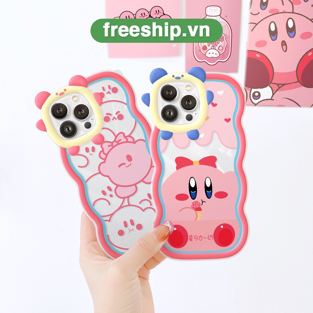 Ốp iphone viền gấu lượn sóng Pink Kirby hồng cho 6/6plus/6s/6splus/7/7plus/8/8plus/x/xr/xs/11/12/13/pro/max/plus/promax
