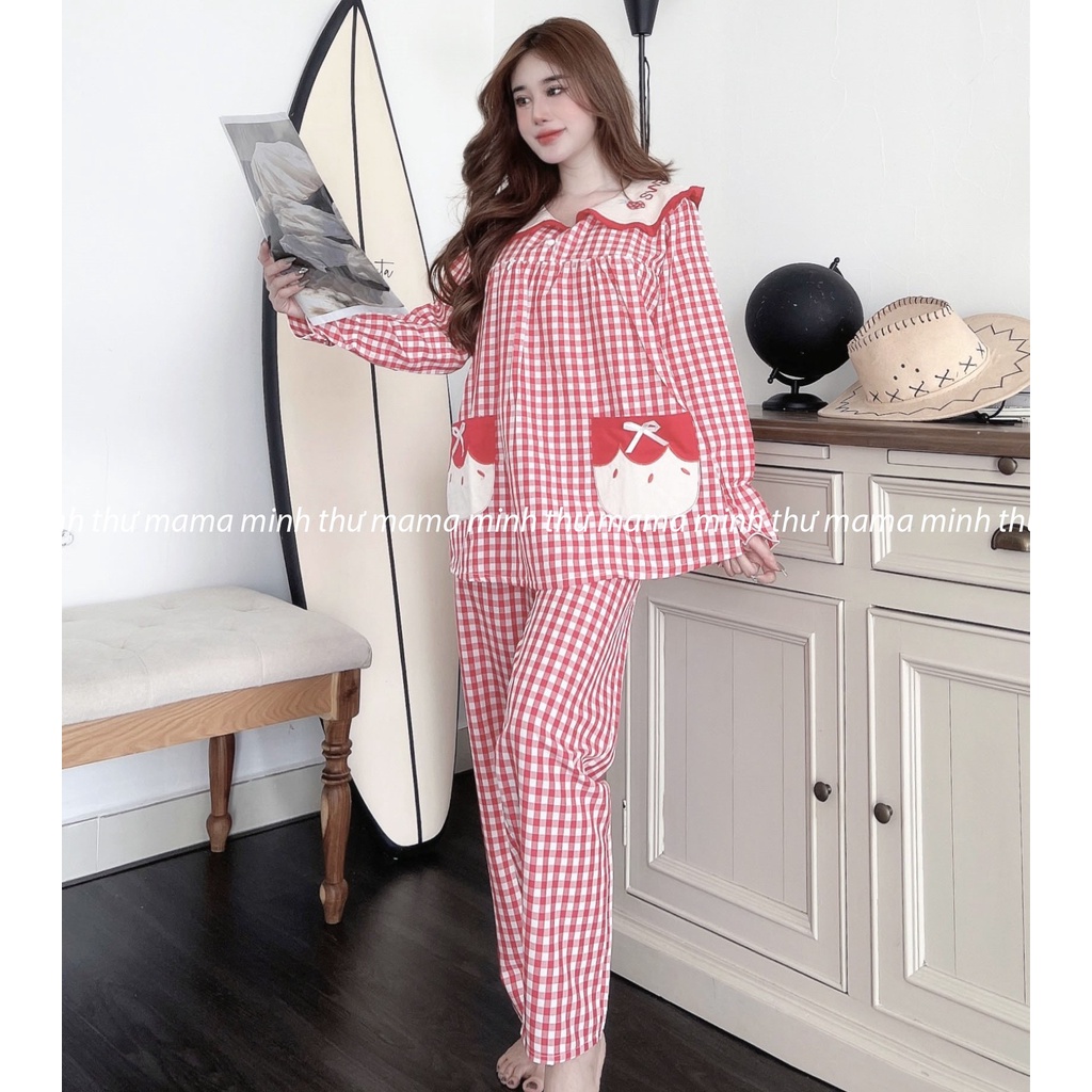 Bộ bầu - bộ sau sinh - cho con bú - 2 chức năng - chất liệu ktee lanh ( Túi Thêu Qủa Dâu WEET-Dài )