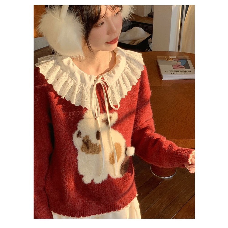 Áo Sweater Xindahui Cổ Tròn In Hình Thỏ Giáng Sinh Thời Trang Thu Đông 2022 Cho Nữ