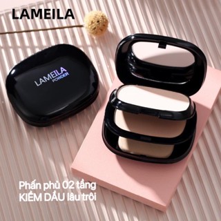 Phấn Phủ Dạng Nén 2 tầng Lameila Tặng Kèm Bông Phấn - Hộp Đen Sang Chảnh có gương