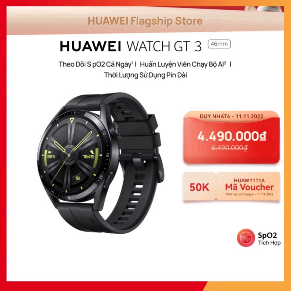 Đồng Hồ Thông Minh HUAWEI WATCH GT 3 46mm |Theo Dõi Spo2| Huấn Luyện Viên Chạy Bộ AI - sale kịch sàn