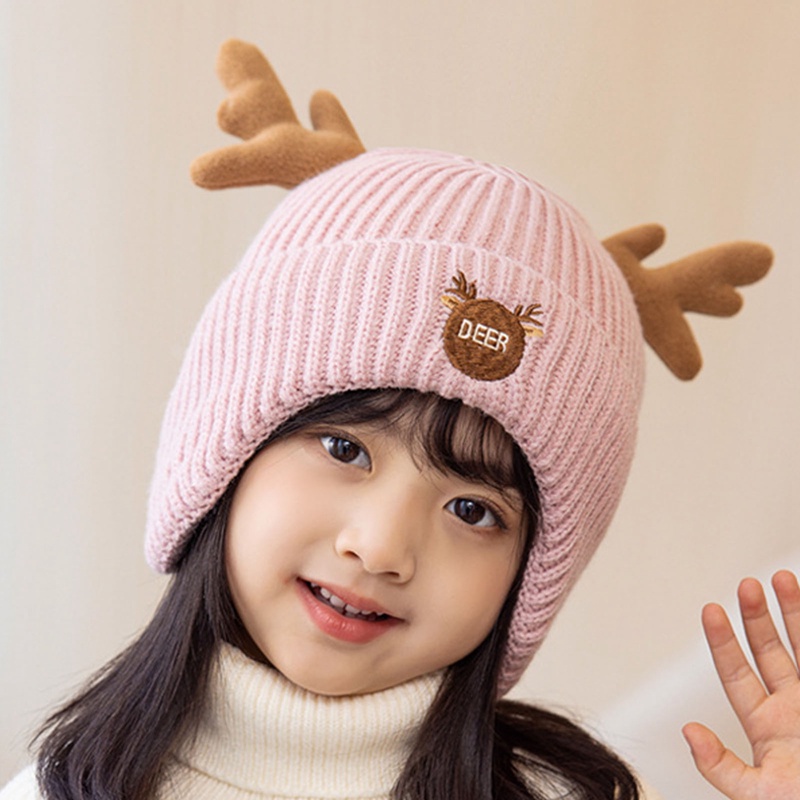 Mũ Len Beanie Sừng Tuần Lộc Dễ Thương Cho Bé
