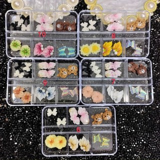 Set Charm Mix Hoa Bột Phụ Kiện Trang Trí Móng