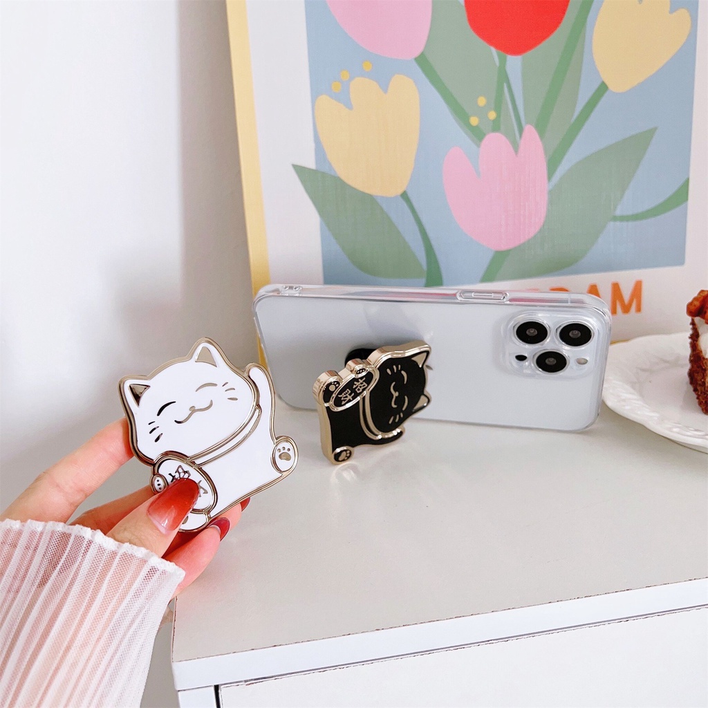 Giá Đỡ Điện Thoại Họa Tiết Mèo May Mắn Hoạt Hình Dễ Thương Thông Dụng