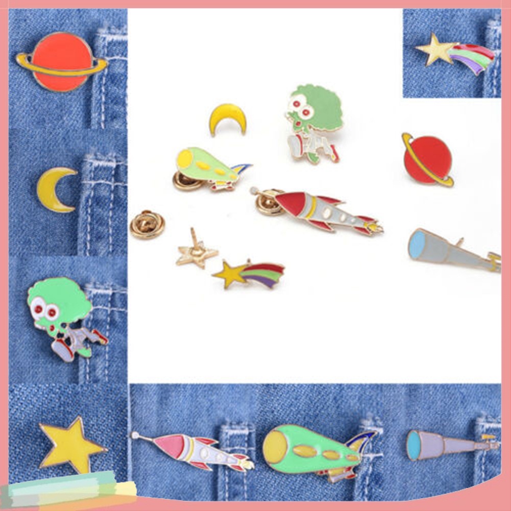 【LK】Cartoon Enamel Moon Alien Planet Badge Collar Lapel Brooch Pin Clothes