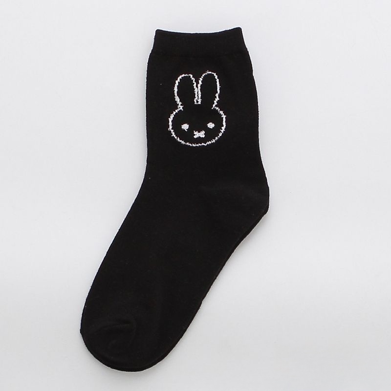 Vớ Cotton Cổ Vừa Họa Tiết Thỏ Hoạt Hình Phong Cách Hàn Quốc Thời Trang Thu Đông Xinh Xắn Cho Nữ