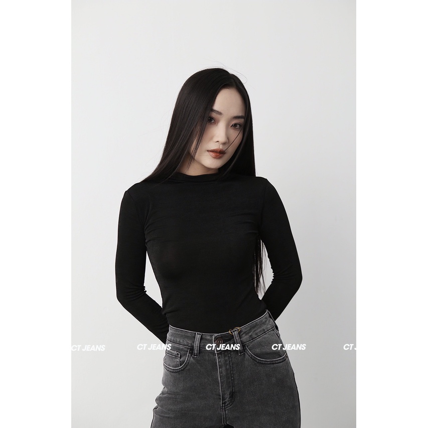 Áo thun tay dài giữ nhiệt nữ cổ 3 phân chất liệu vải ánh kim bắt mắt CS06, CT JEANS