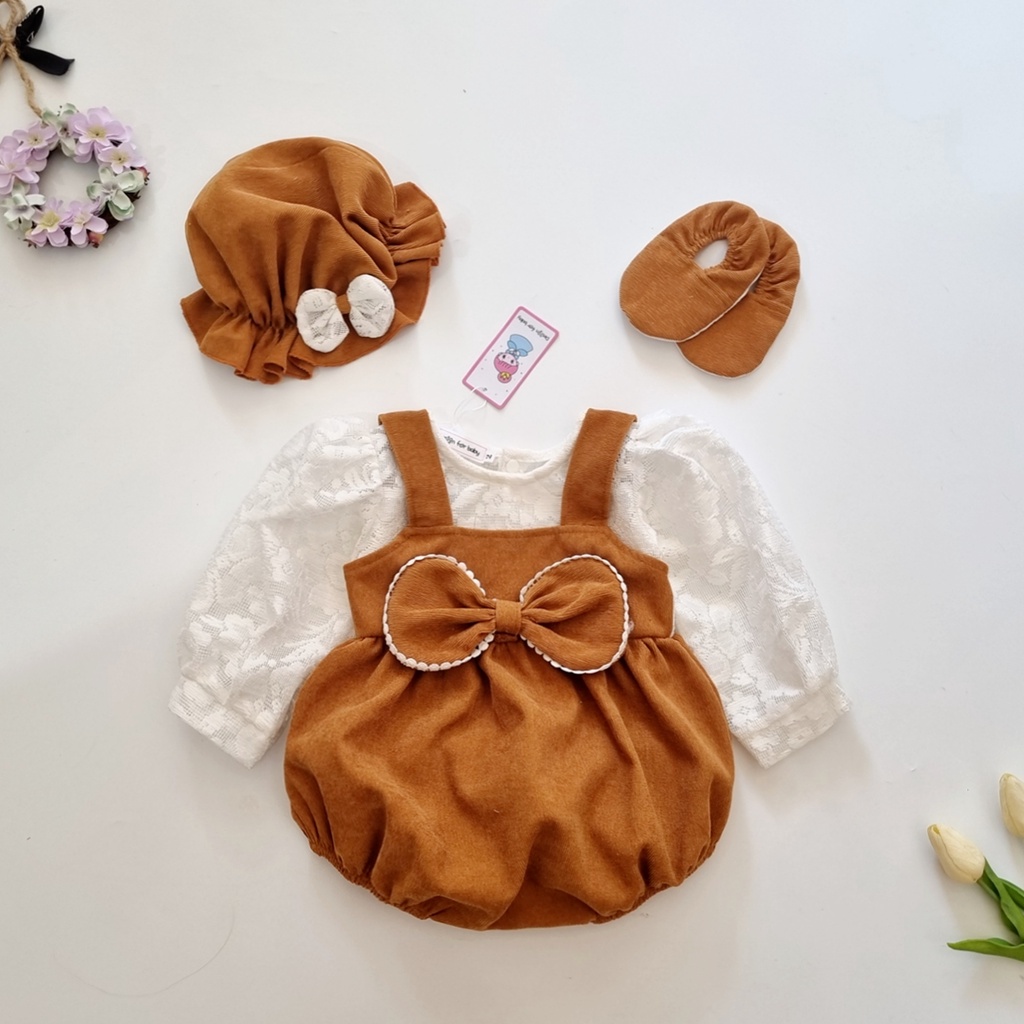 Bodysuit cho bé gái sơ sinh kèm nón và giày vải chất liệu cao cấp ⚡Freeship⚡ Quần áo trẻ em mùa thu dễ thương từ SS-12kg