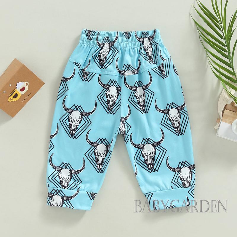 Quần Jogger Lưng Thun Co Giãn In Họa Tiết Đầu Bò Dành Cho Bé Trai 0-24 Tháng Tuổi