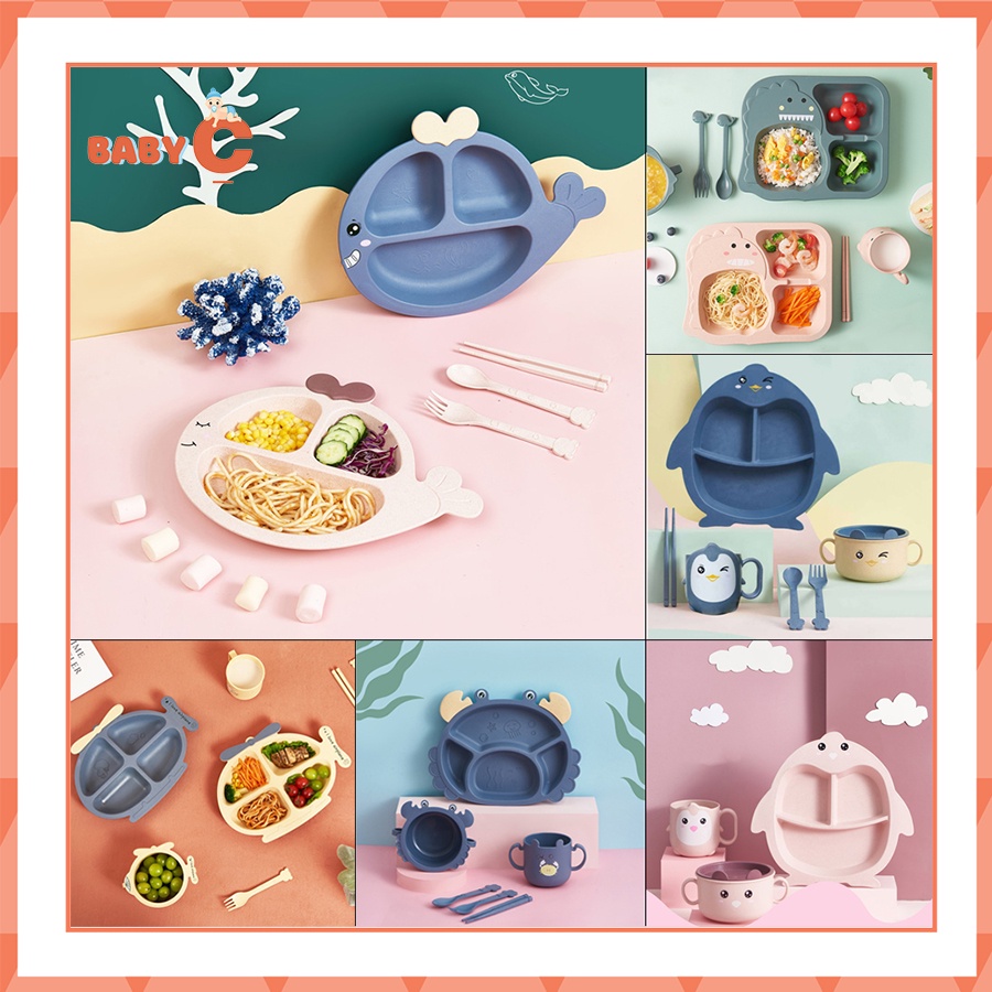 Khay ăn dặm lúa mạch 6 chi tiết phù hợp cho bé ăn dặm tự chỉ huy, ăn dặm kiểu Nhật - BabyC