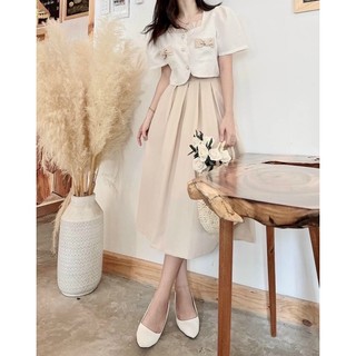 Set váy kem nơ áo (kèm hình thật)