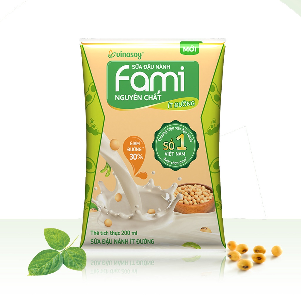 Thùng sữa đậu nành Fami Nguyên chất ít đường (40 bịch x 200ml)