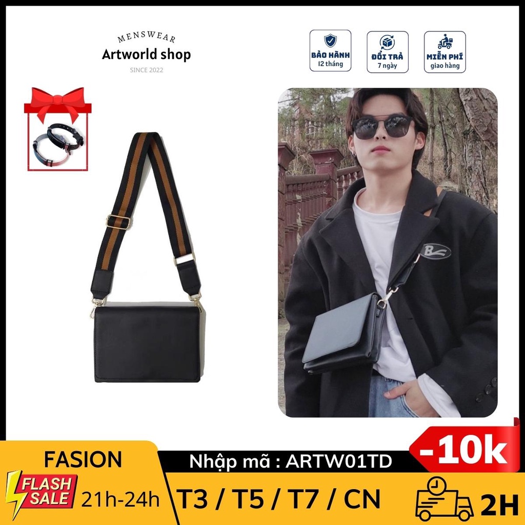 Túi đeo chéo đeo vai nam nữ da pu cao cấp chống nước hình vuông phong cách retro hàn quốc trẻ trung ARTW TDC001