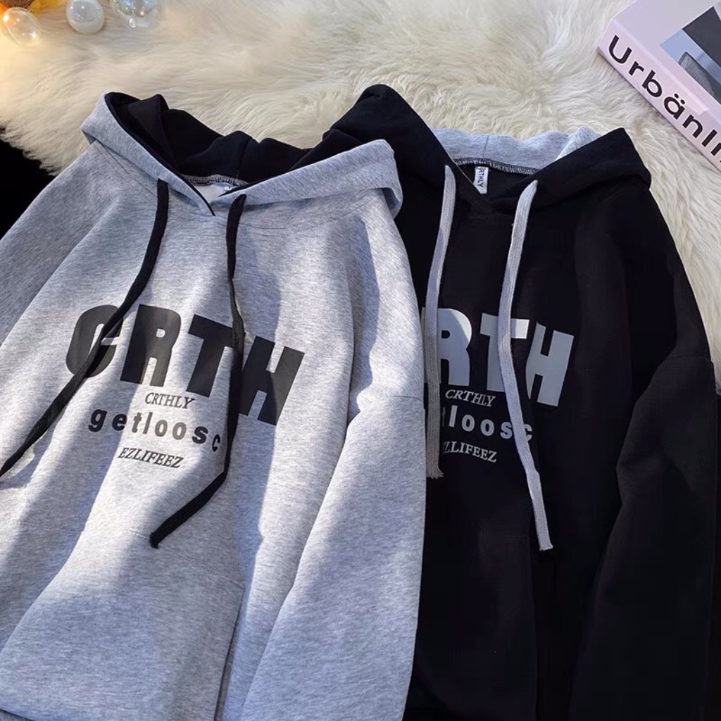 Áo khoác hoodie unisex chữ CRTH - Myndi_clothes - Áo có mũ form rộng chất vải nỉ ấm phong cách ullzzang 2 màu đen, trắng