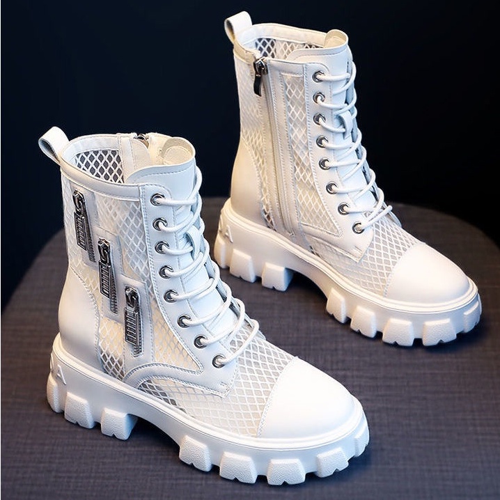 Giày Boot Tăng Chiều Cao Phối Lưới Thoáng Khí Có Khóa Kéo Thời Trang Cho Nữ