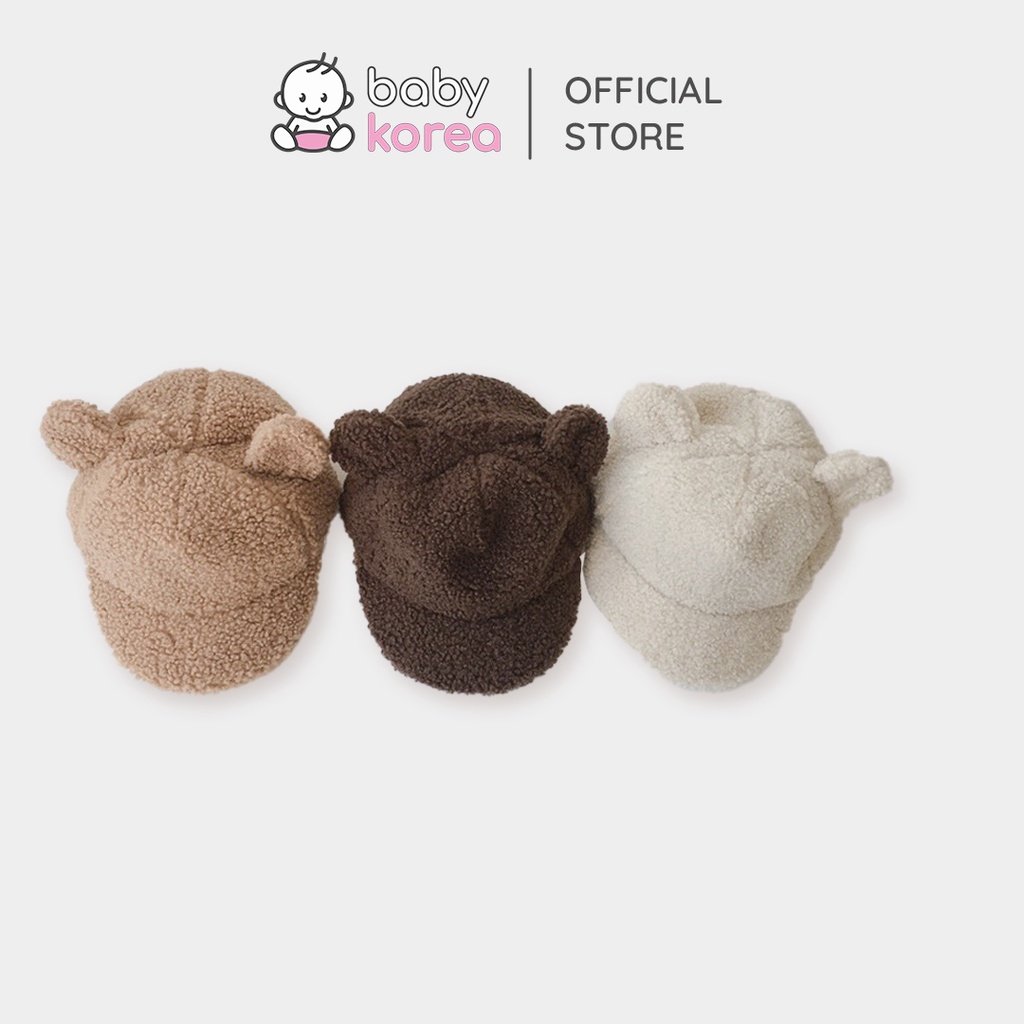 Mũ lưỡi trai lông ấm áp tai gấu quai dán made in Korea cho bé 1-5 tuổi thời trang trẻ em BABYKOREA