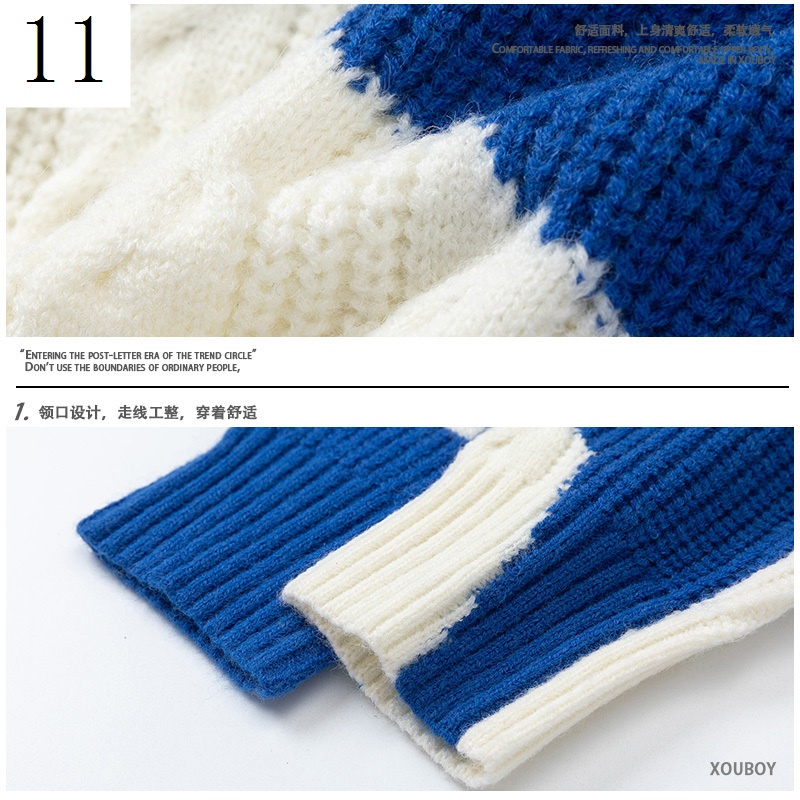 Áo Sweater Dệt Kim Cổ Tròn Màu Sắc Tương Phản Phong Cách Hip Hop Đường Phố Thời Trang Thu Đông Cho Nam Và Nữ