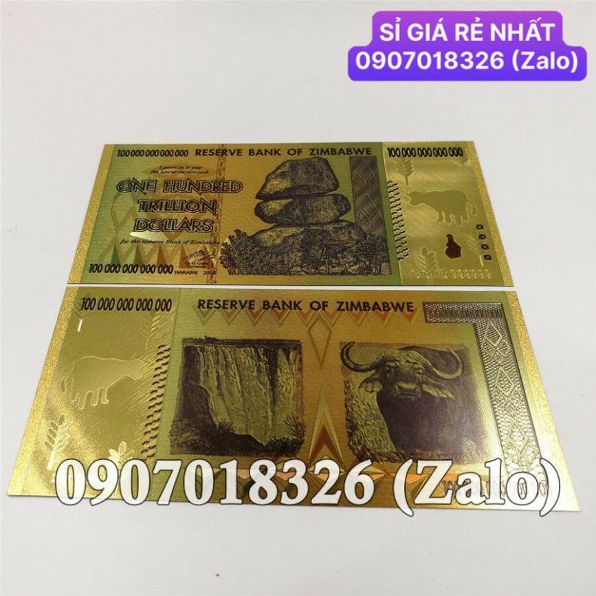 [HÓT] Tiền Zimbabwe 100 Ngàn Tỷ Dollars Plastics Mạ Vàng, Mệnh Giá Lớn Nhất Thế Giới , Giá Sỉ