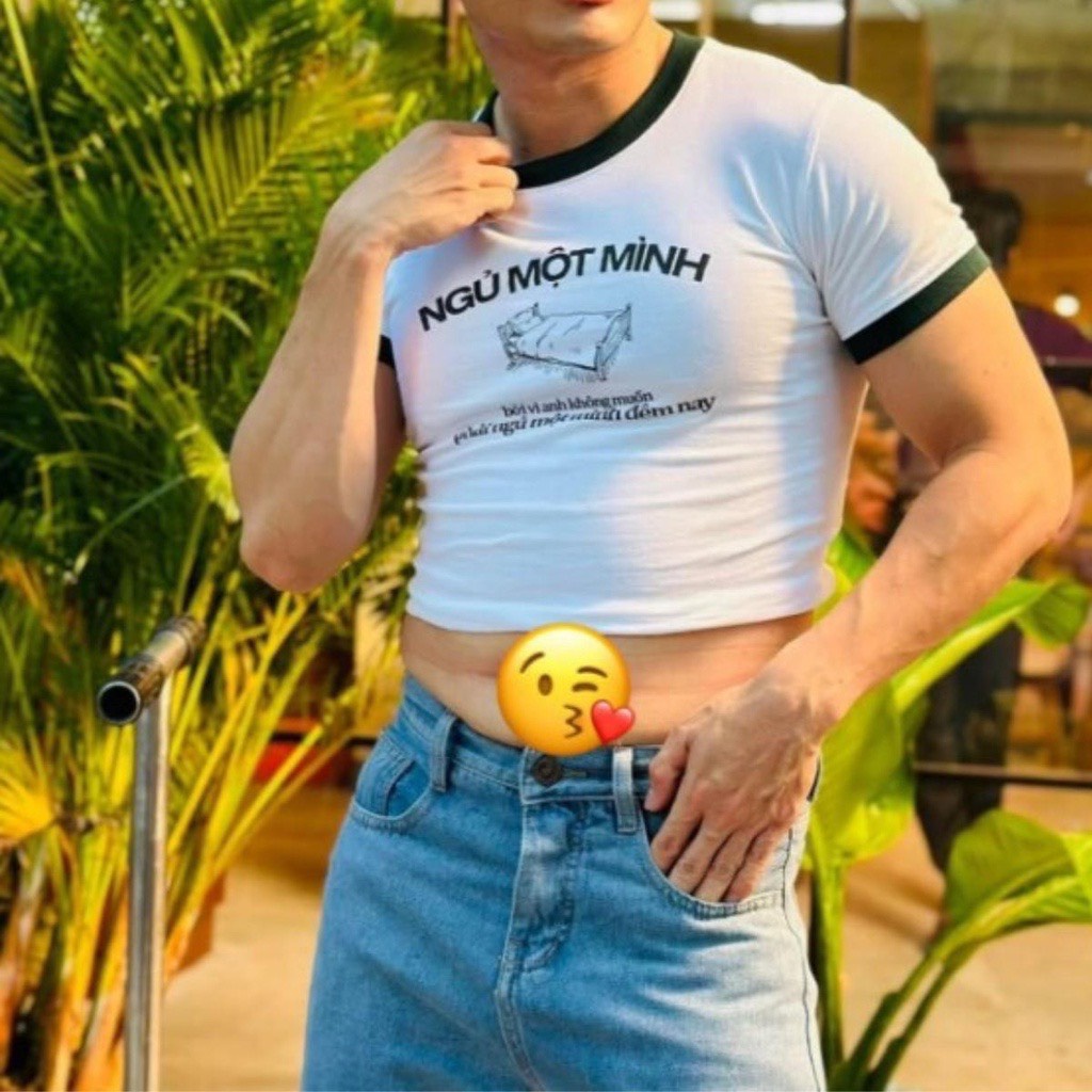 Áo Croptop Tay Ngắn Cổ Tròn Co Giãn Hoạ Tiết In Chữ Ngủ 1 Mình