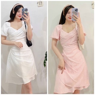 Đầm thiết kế cổ đan tùng xếp ly sang chảnh
