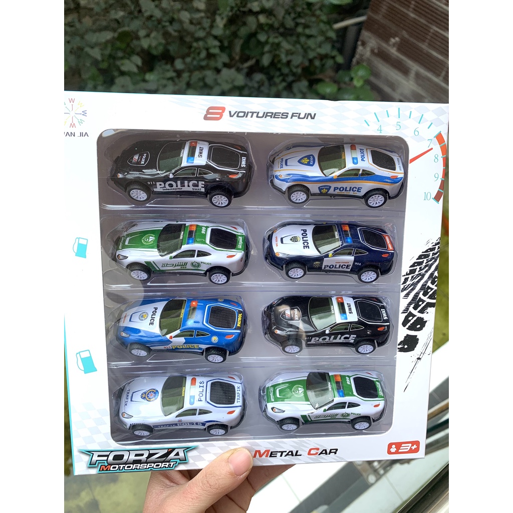 Đồ chơi xe cảnh sát, hộp 8 xe siêu đẹp dành cho các bé yêu thích xe ô tô