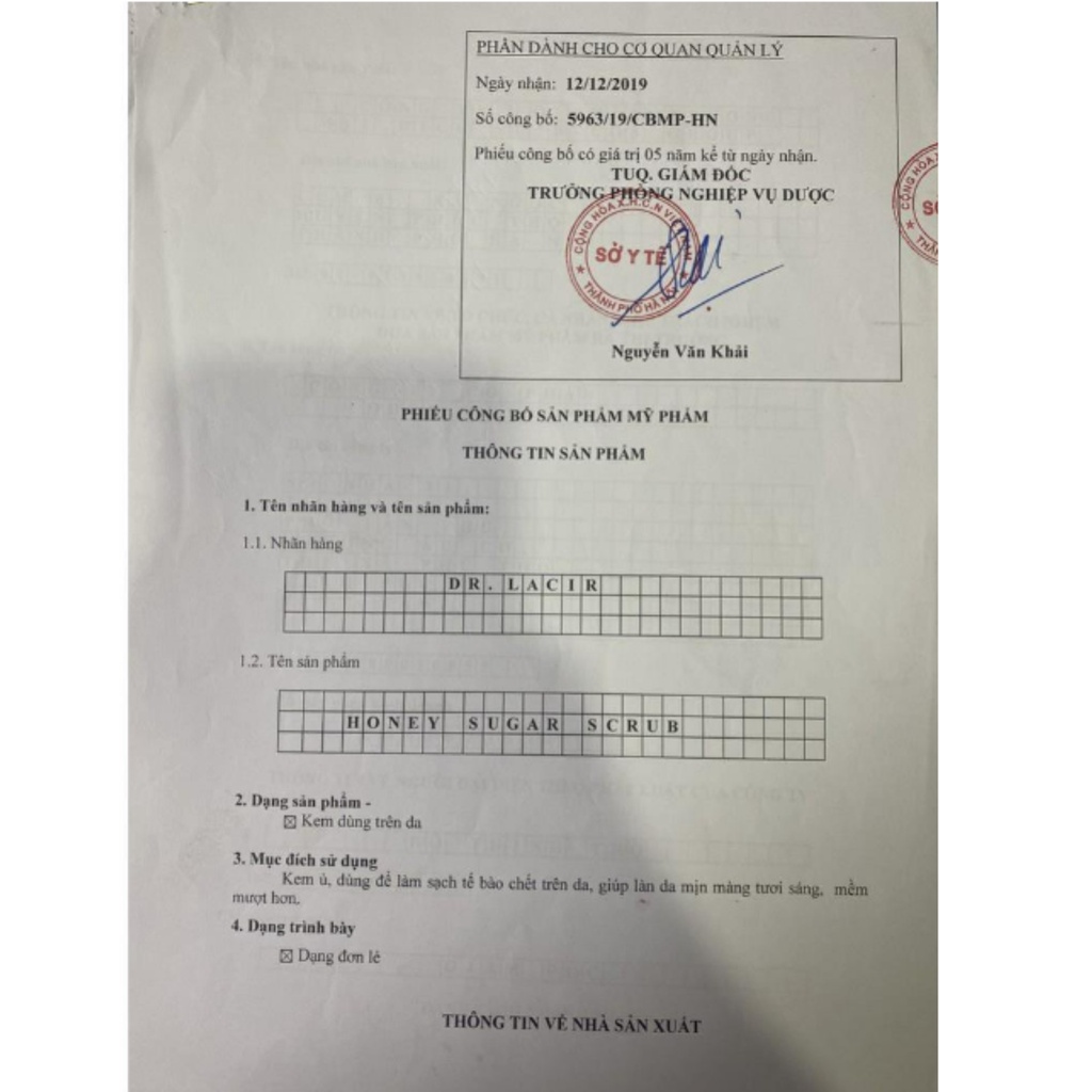 Tẩy da chết Dr Lacir Tẩy da chết sinh học Honey Sugar Scrub chính hãng, loại bỏ da chết, ngừa mụn ẩn, sáng da, 120ml