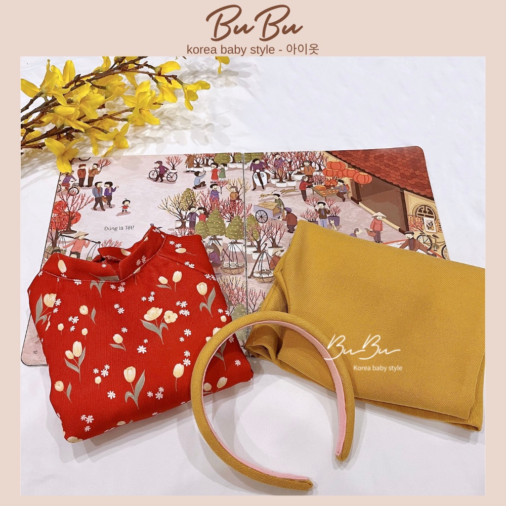 Áo Dài Tulip Cách Tân Cho Bé Gái BuBu ❤️ Kèm Quần Và Bờm Tóc