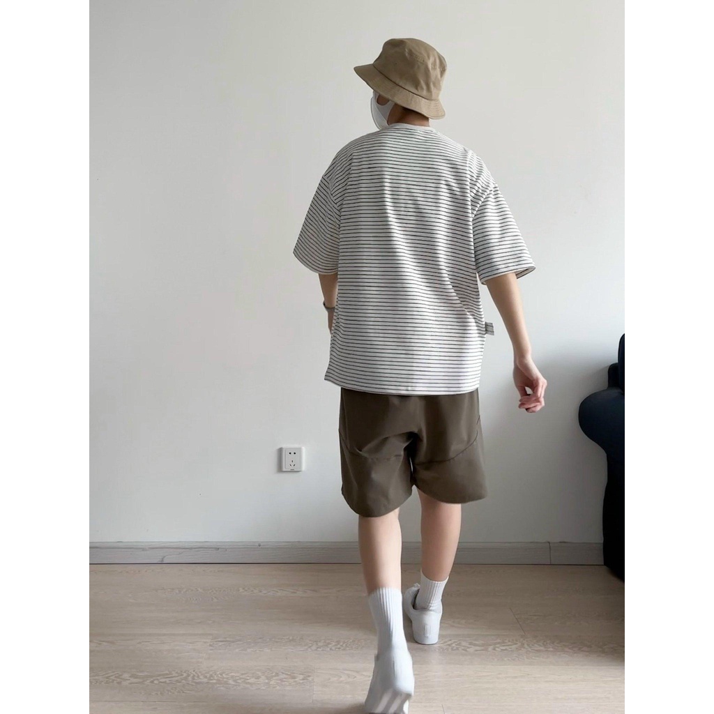 Áo thun sọc nhỏ phối túi unisex MS05