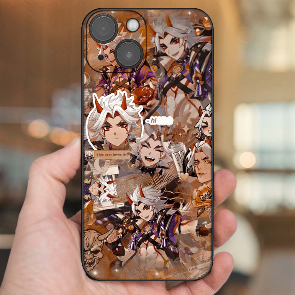 Ốp lưng iPhone 14 dẻo đen cạnh vuông in hình Arataki Itto Genshin Impact