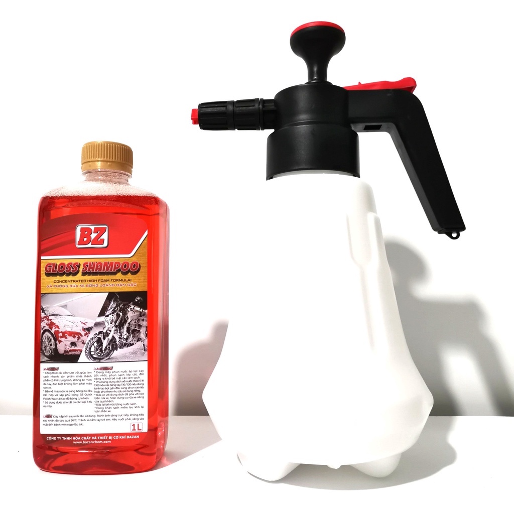 Combo bình xịt bọt tuyết 2 lít kèm nước rửa xe BZ 1L vệ sinh xe máy xe ô tô