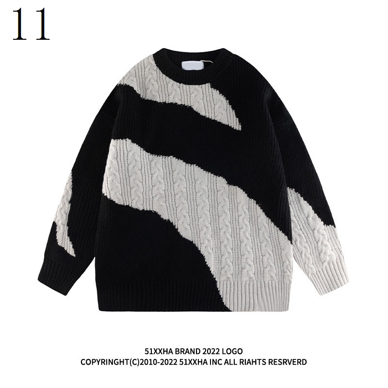 Áo Sweater Dệt Kim Cổ Tròn Màu Sắc Tương Phản Phong Cách Hip Hop Đường Phố Thời Trang Thu Đông Cho Nam Và Nữ