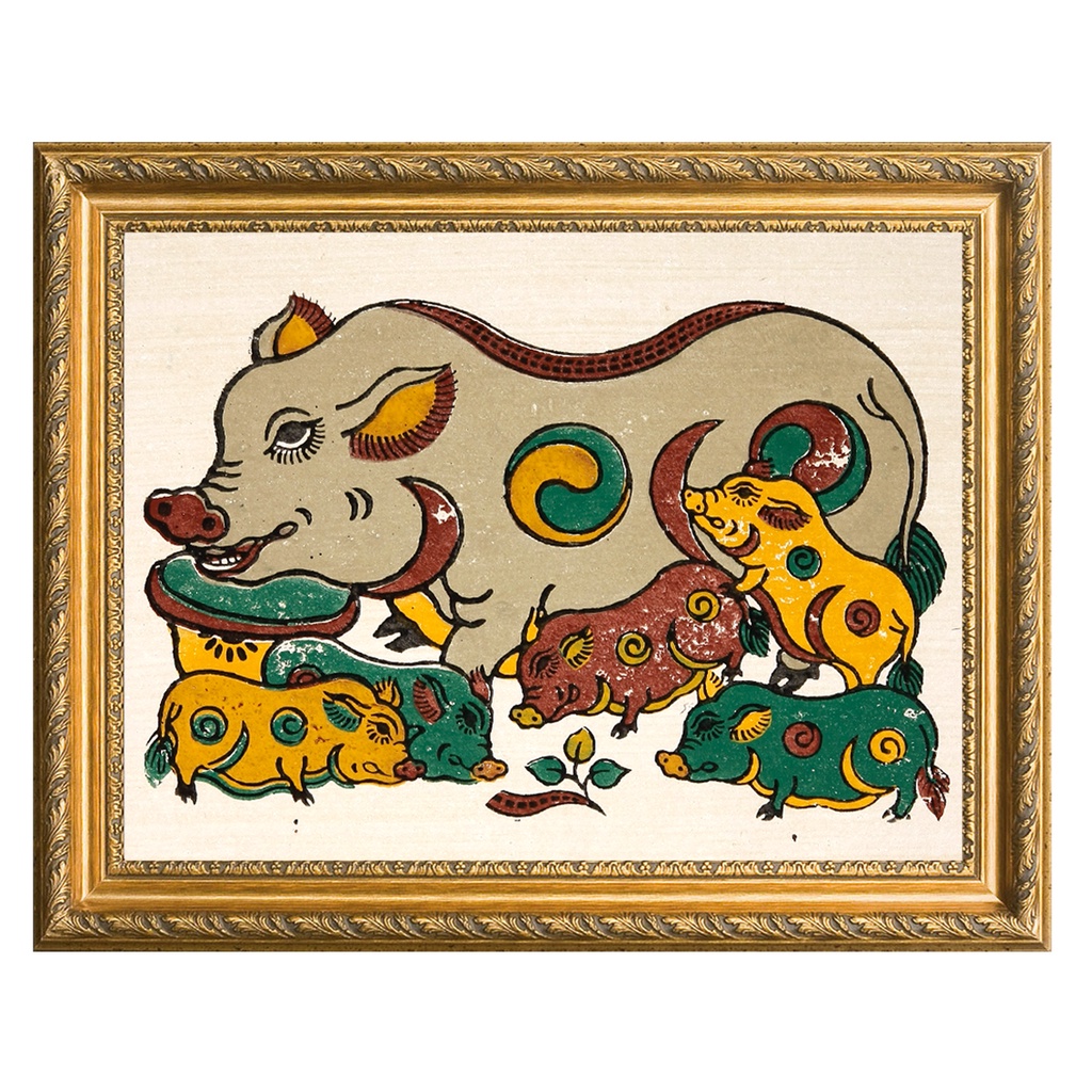 Tranh Đông Hồ, Bức Đàn lợn, lợn đàn  trang trí nhà cửa hàng, quán cà phê cafe, phòng khách, trang trí