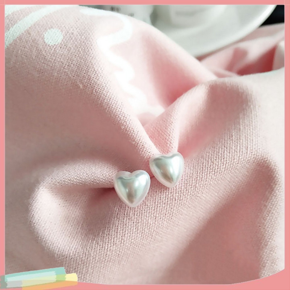 Đôi khuyên tai hình trái tim đính ngọc trai giả thời trang cho nữ