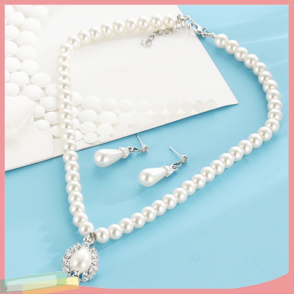 Set Dây chuyền Khuyên Tai Đính Ngọc Trai Thiết Kế Duyên Dáng