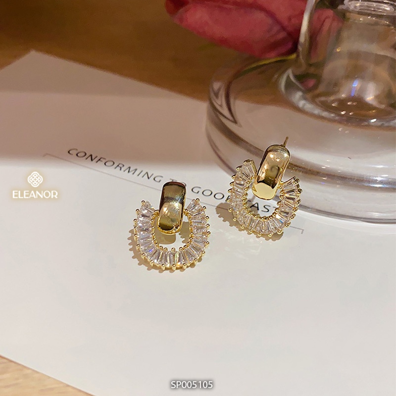 Bông tai nữ Eleanor Accessories chữ U viền đính đá phụ kiện trang sức sang chảnh độc đáo