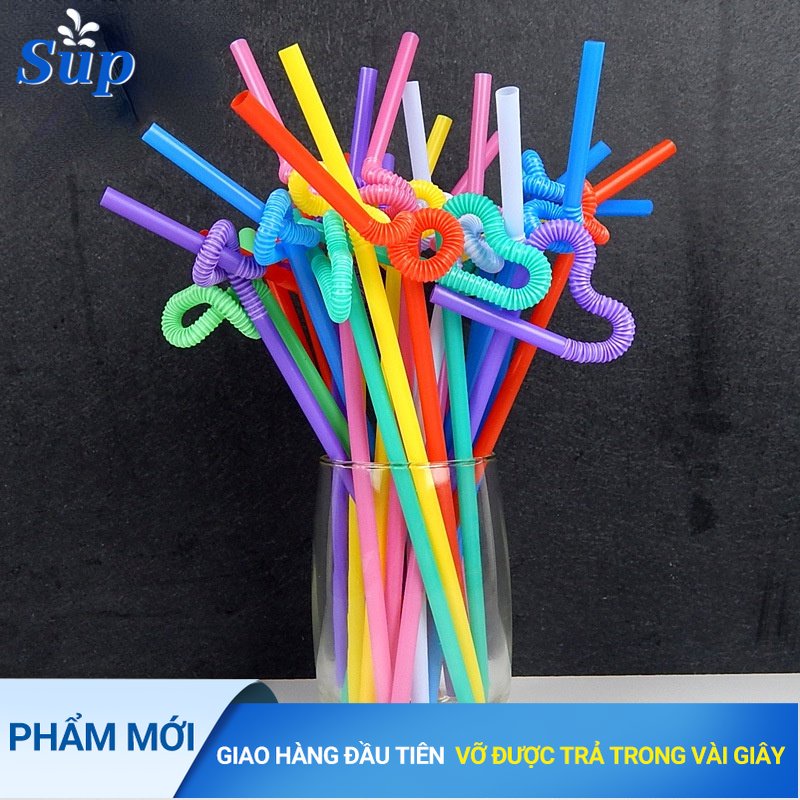 Set 100 Ống Hút Nhựa Nhiều Màu Có Thể Thu Vào Dùng Một Lần