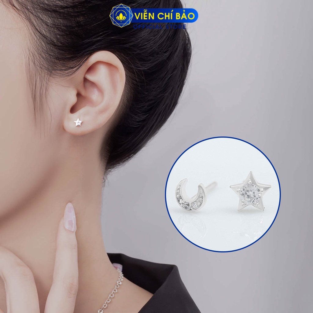 Khuyên tai bạc nữ trăng sao chất liệu bạc 925 thời trang phụ kiện trang sức nữ Viễn Chí Bảo E0100