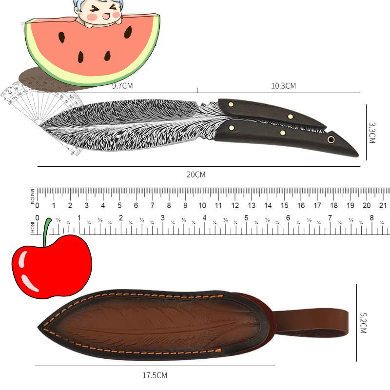 Gỗ Đàn Hương Tay Cầm Lông Vũ Hoa Văn Dao Thẳng Damascus Dao Thép Không Gỉ Dao Trái Cây Cắm Trại Ngoài Trời Dao Dao Bỏ Tú