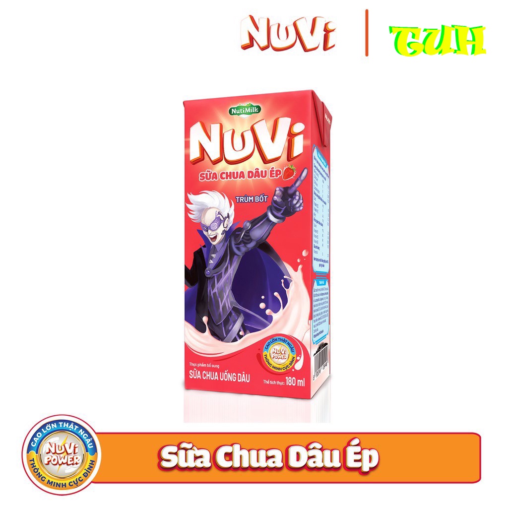 THÙNG 48 Hộp Sữa Chua Dâu Ép Nuvi 180ml Giúp Bé Phát Triển Trí Não, Chiều Cao Cho Bé