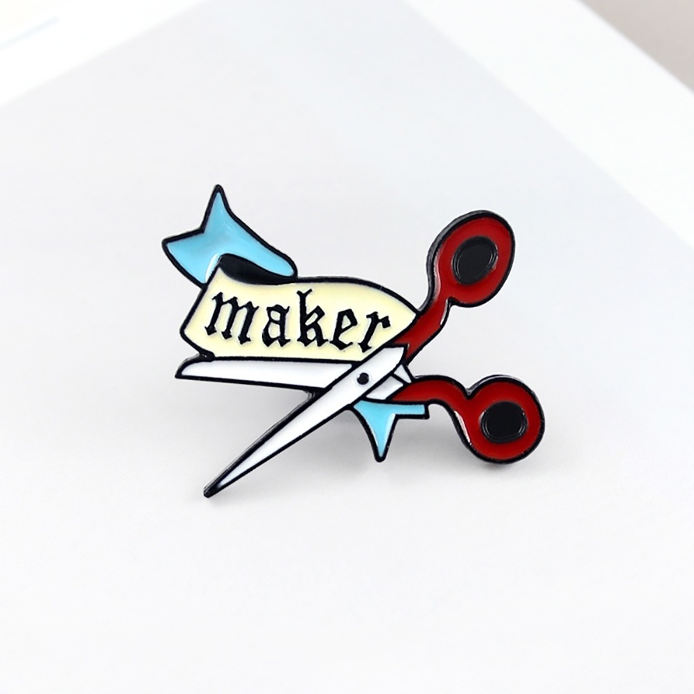 【LK】Scissors Ribbon Letters Enamel Brooch Pin Badge Hat Jeans Collar Clothes Decor