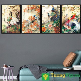 Tranh Laminate Tráng Gương - Treo Tường Phong Thủy Tứ Quý (Bộ 4 tấm) TƯỜNG VIP