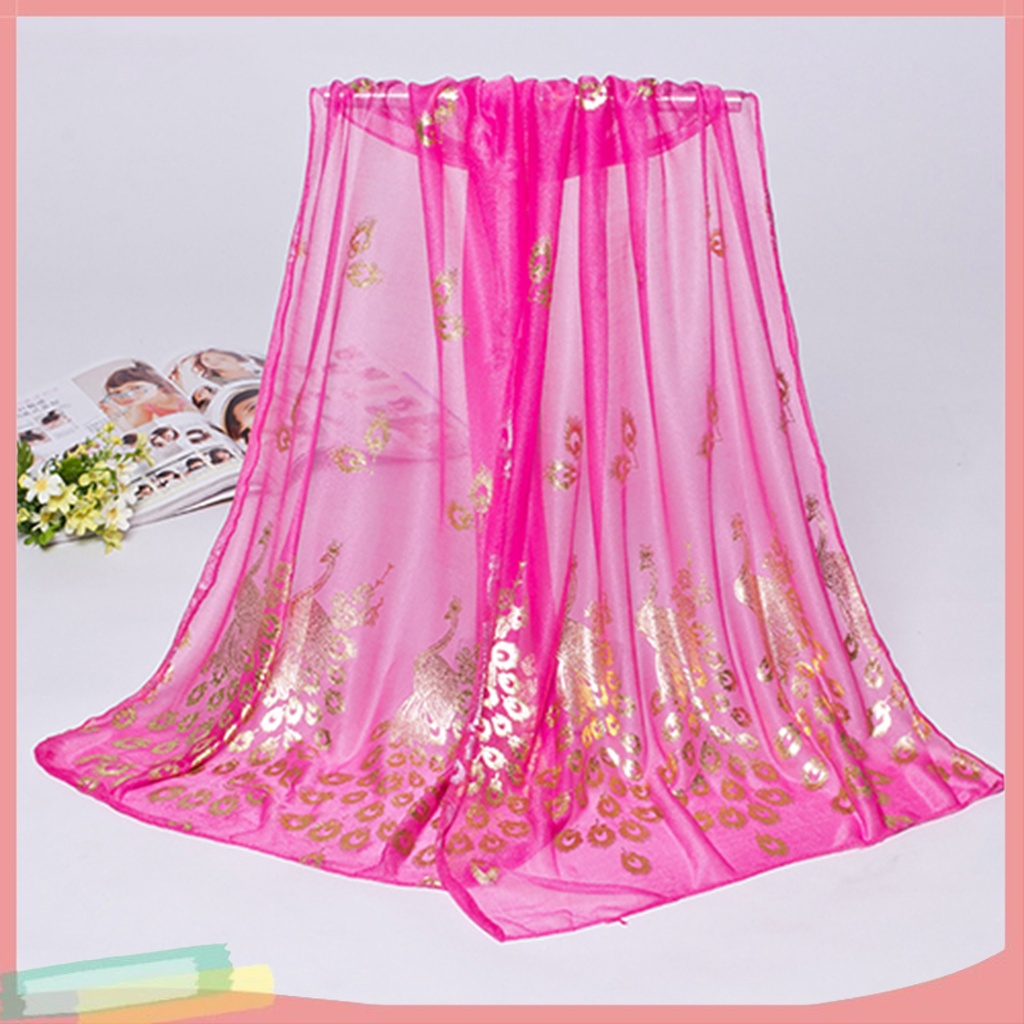 Khăn choàng chiffon họa tiết chim công thời trang cho nữ chất lượng cao