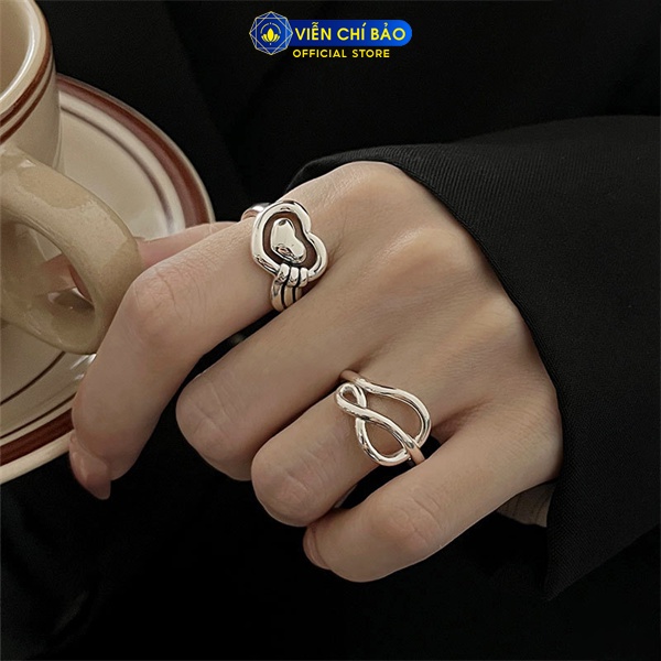 Nhẫn bạc nữ tim bản to, xoắn cách điệu chất liệu bạc 925 thời trang phụ kiện trang sức Viễn Chí Bảo N000841 N000842