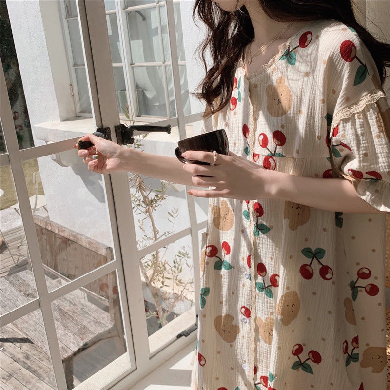 Đồ ngủ Một Mảnh Tay Ngắn Dáng Dài Phong Cách Hàn Quốc Thời Trang Mùa Hè Hàng Mới Dành Cho Bạn Nữ Mặc Tại Nhà Sinh Viên NSYK