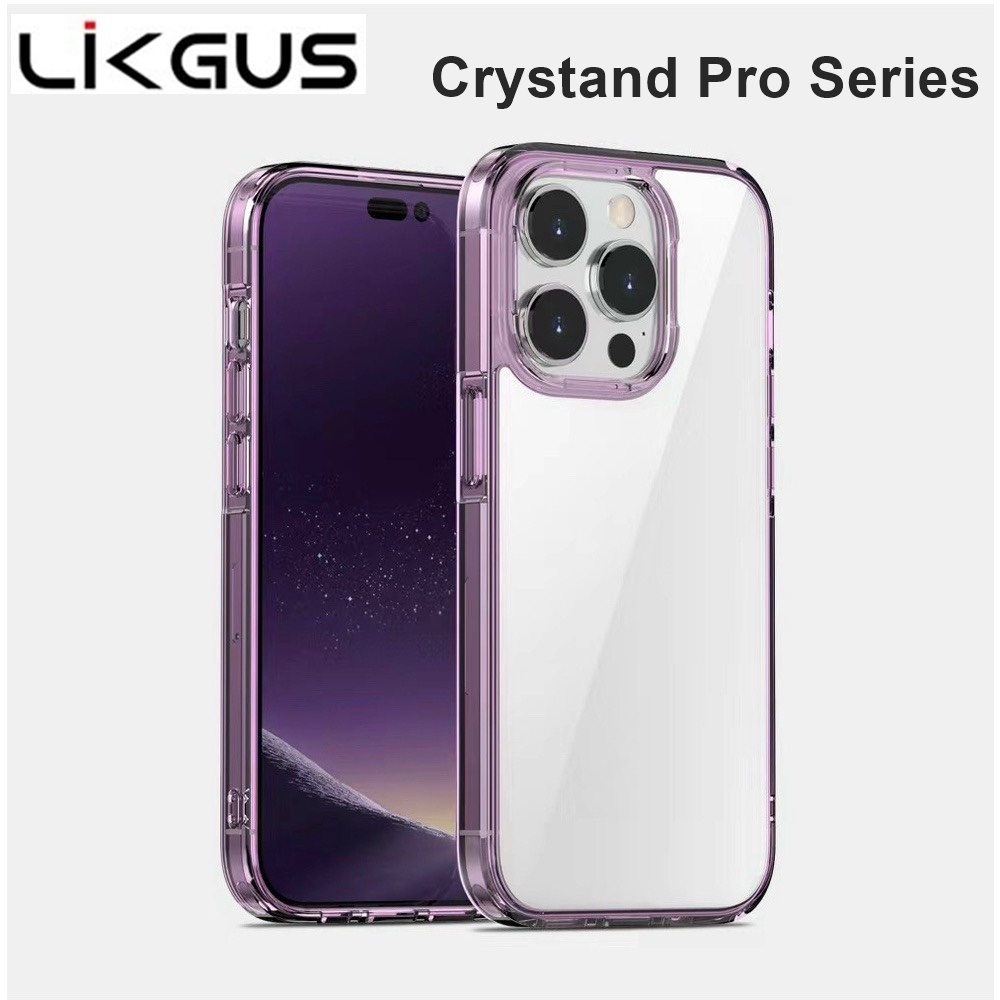 Ốp lưng LIKGUS Crystand Pro trong suốt viền mầu cho Smart IPhone 14 / 14 Plus / 14 Pro Max /13 Pro Max , chống ố vàng