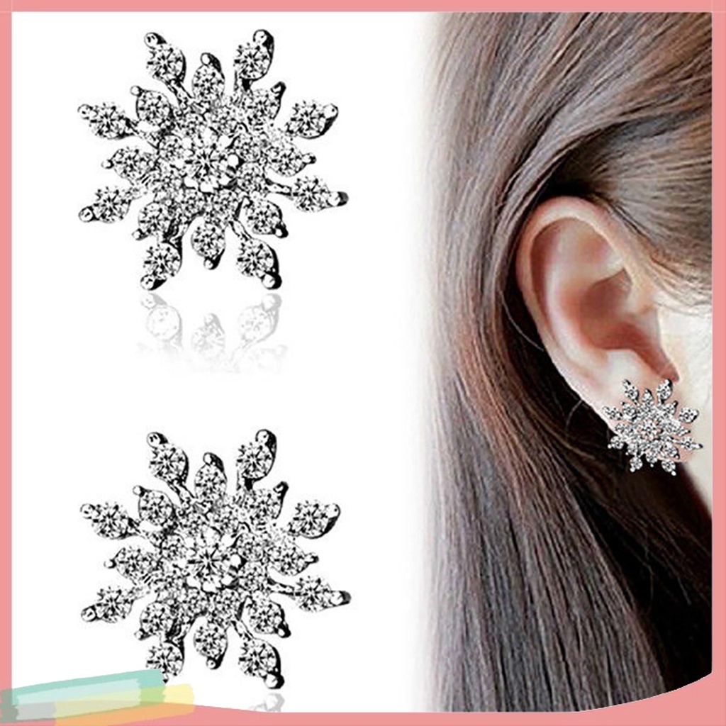 1 Đôi Bông Tai Hình Bông Tuyết Đính Đá Thời Trang Dành Cho Nữ