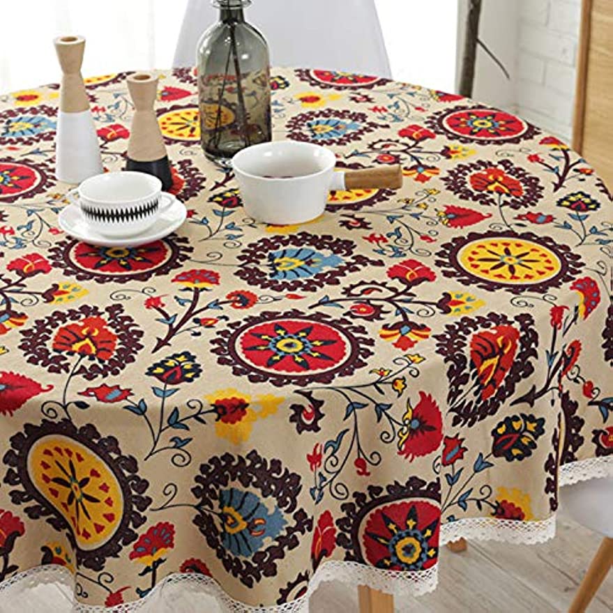 Khăn Trải Bàn Tròn Phối Ren Phong Cách Bohemian Dân Tộc