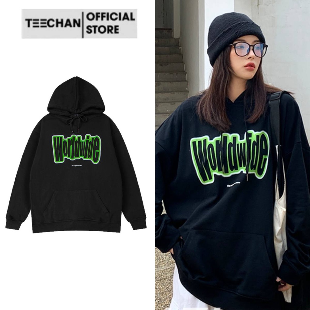 Áo Hoodie có mũ mã HD509 WORLDWIDE Nam Nữ TEECHAN Unisex Basic Dài Tay Streetsyle