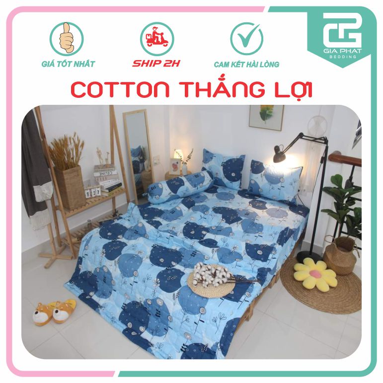 Bộ ga giường Cotton Thắng Lợi {4 món}100% Cotton chuẩn logo